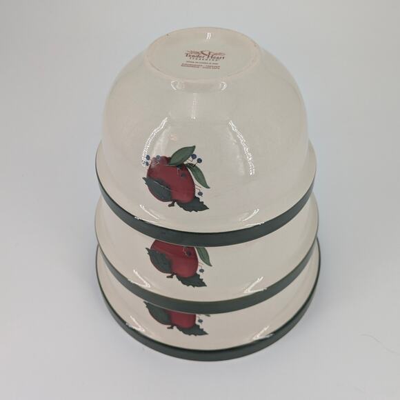 Ceramic Mixing Bowl Set VTG Tender Heart Treasures Apple Blueberries Graduated - Picture 8 of 9